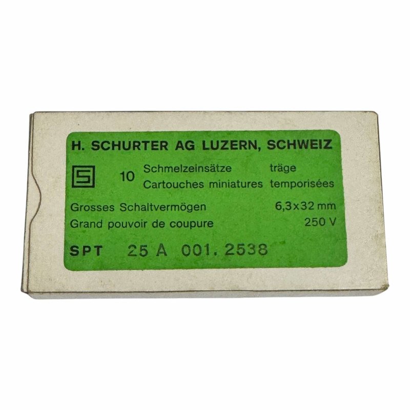 001-2538 Schurter Glass Fuses 250V 25A 32x6.3mm Qty:10