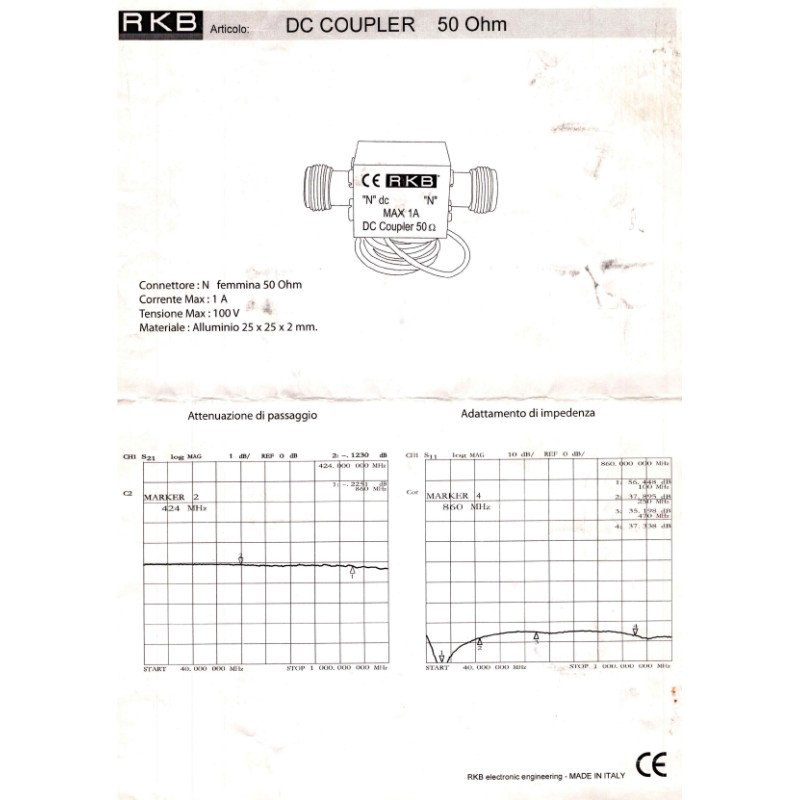 RKB DC Coupler Bias Tee DC-1000Mhz 0-100V 1A N Type (f)