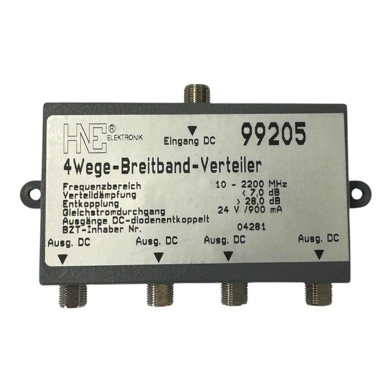 99205 HNE Elektronik 4-Way Power Splitter F Type 10-2200Mhz