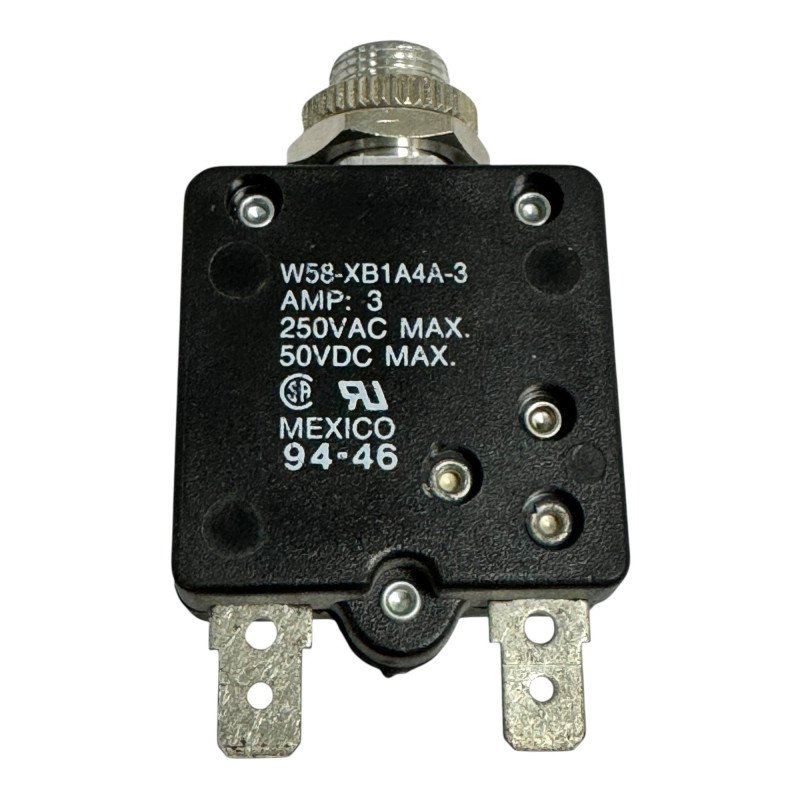 W58XB1A4A-3 Potter Brumfield Thermal Magnetic Circuit Breaker Push to Reset 1 Pole 50Vdc 3A