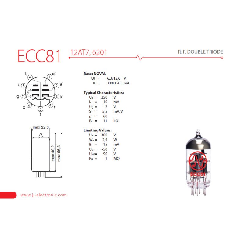 ECC81 12AT7 6201 JJ Electron Tube Valve R.F. Double Triode