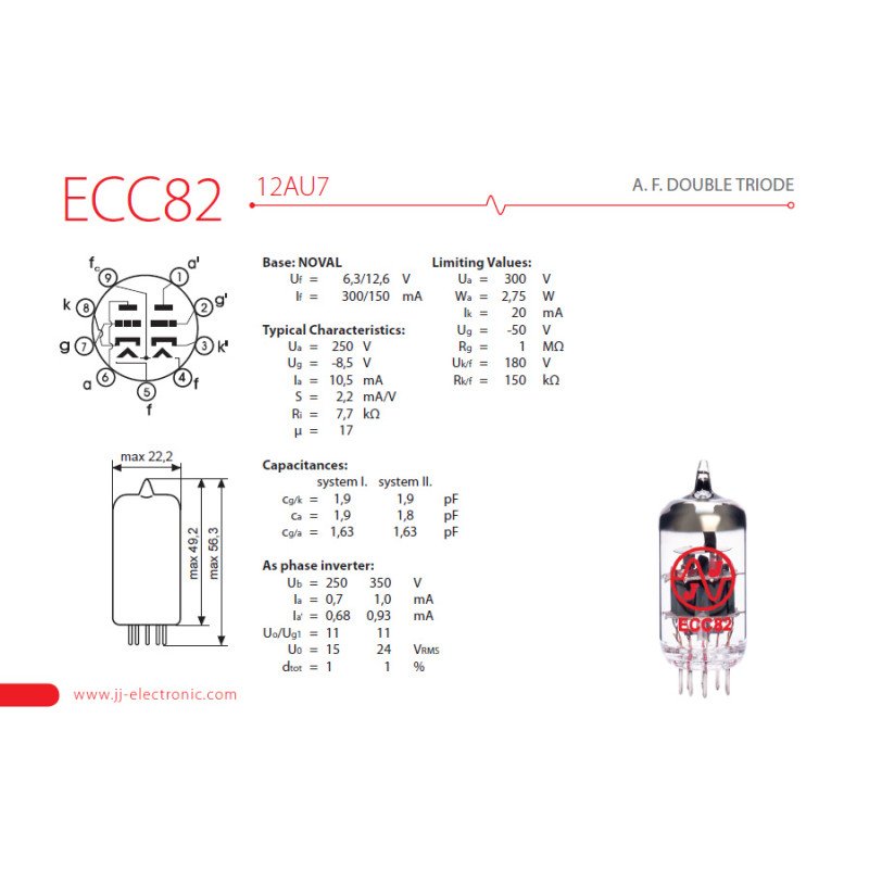 ECC82 12AU7 JJ Electron Tube Valve A.F. Double Triode