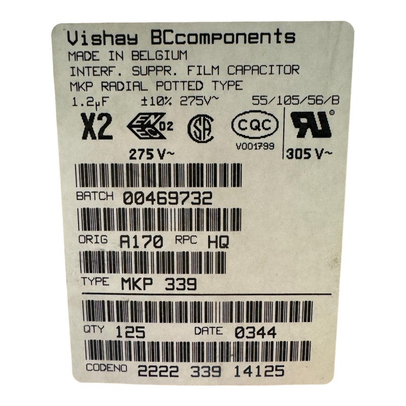 222233914125 BC Vishay Safety Film Capacitor MKP339 Radial 1.2uf 275 Vac 10% 30x10x25mm